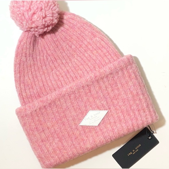 rag & bone Accessories - NWT Wool Rag & Bone Superfine Italian Merino Wool Pink Beanie Hat with Pom FIRM$